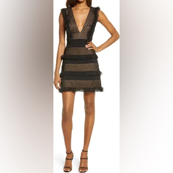 Sho by Tadashi Shoji Plunge Neck Tiered Ruffle Cocktail Dress